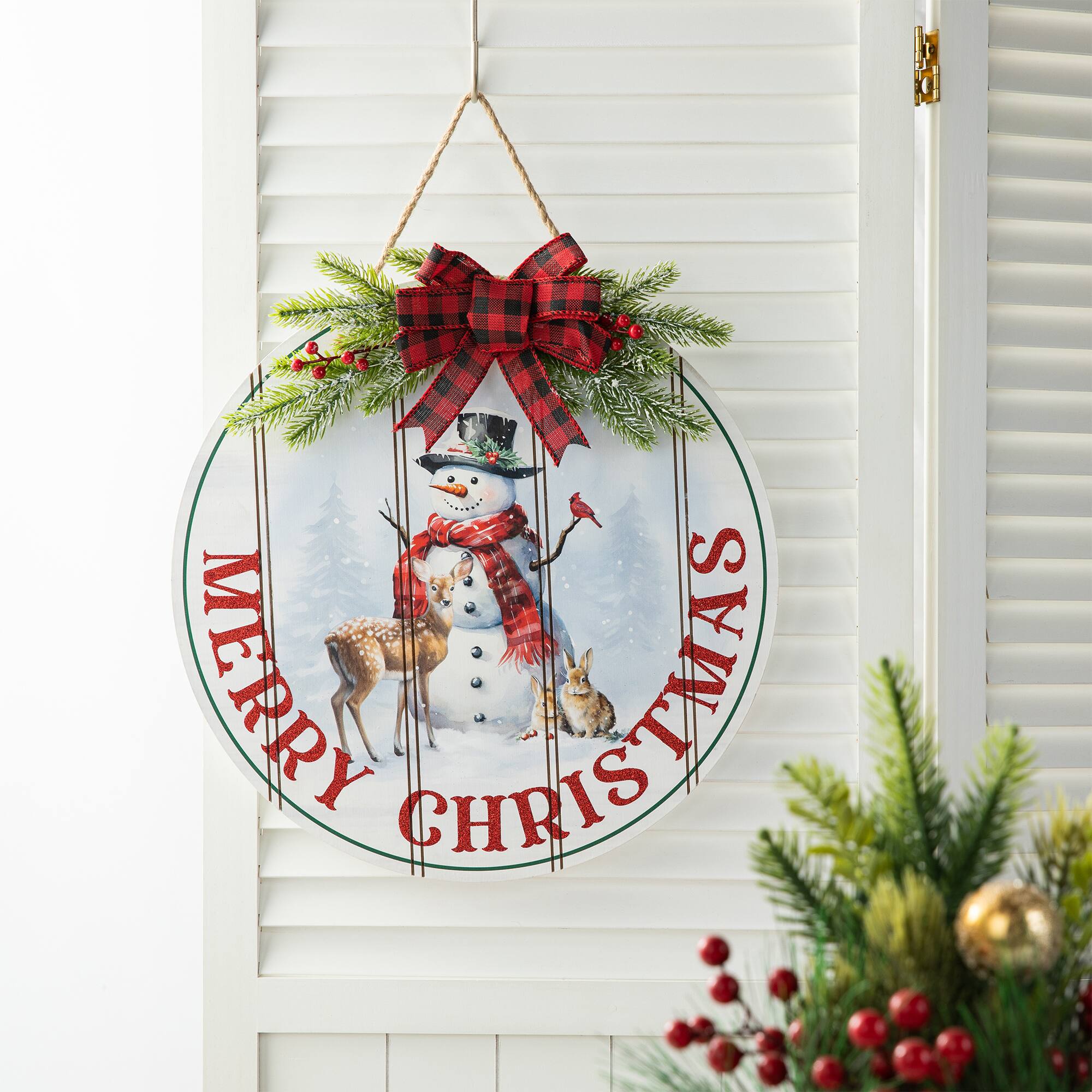 Glitzhome® 15" Merry Christmas Round Door Hanger